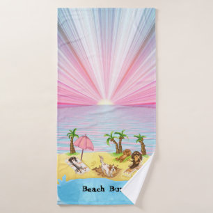 Funny Cavalier King Charles Spaniels at the Beach  Bath Towel