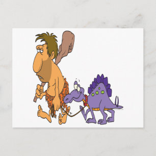 funny caveman and pet dinosaur postcard