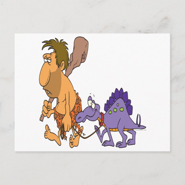 funny caveman and pet dinosaur postcard (Front)