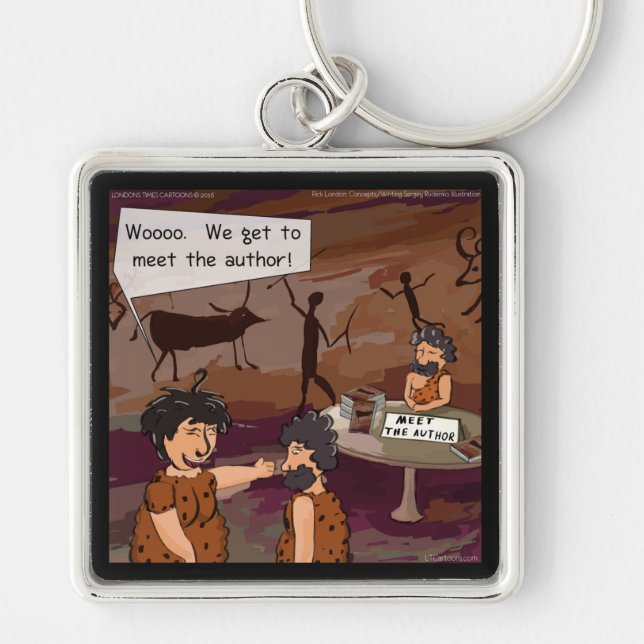 Funny Caveman Author "Meet The Author" Key Ring (Front)
