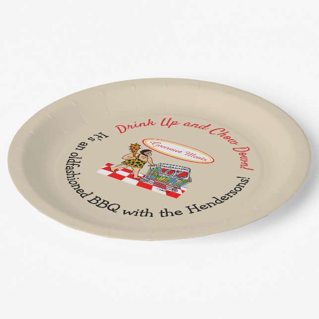 Funny Caveman Summer Holidays BBQ Party Paper Plate (Angled)