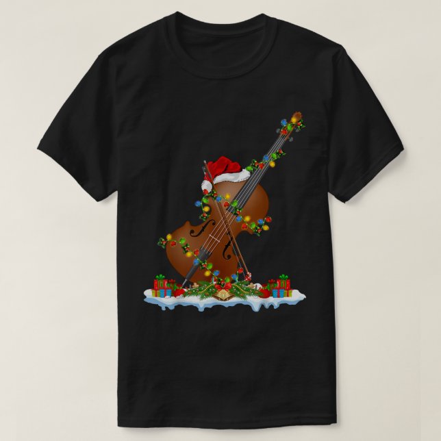 Funny Cello Music Lover Xmas Lighting Santa Cello  T-Shirt (Design Front)