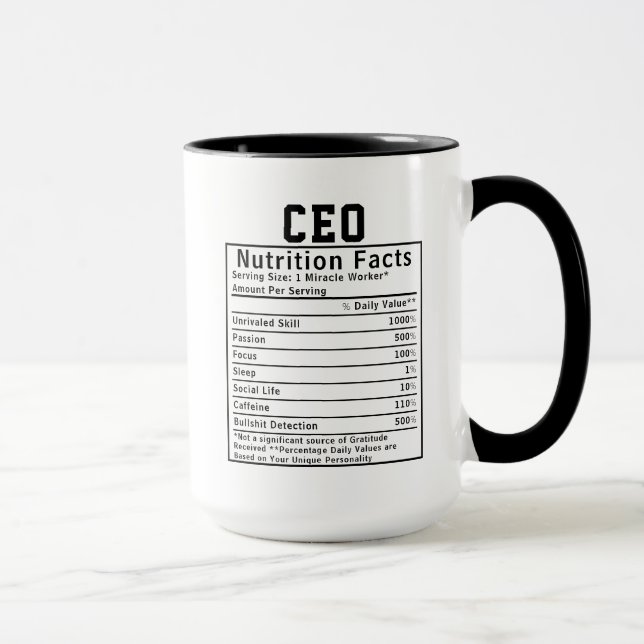 Funny CEO Nutrition Facts Business Leader Gift Mug (Right)