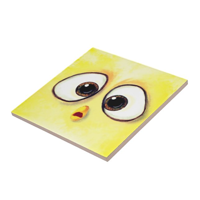 Funny Ceramic Tile Surprised Yellow Chicken Eyes (Side)