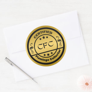 Funny Certified Flamingo Collector Black & Gold Classic Round Sticker
