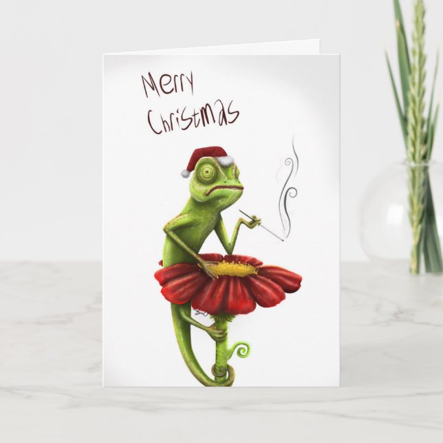 Funny Chameleon Christmas Card (Front)