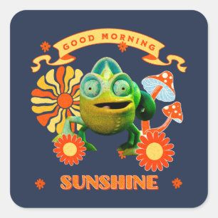 Funny Chameleon Good Morning Sunshine Retro Art Square Sticker