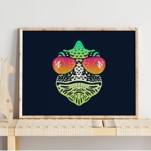Funny Chameleon   With Sunglasses Wall Print