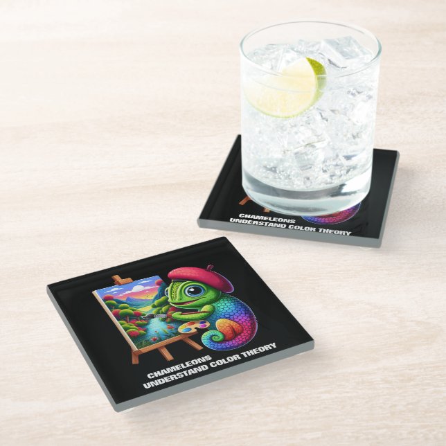 Funny Chameleons Understand Colour Theory Glass Coaster (Angled)