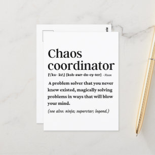 Funny chaos coordinator definition postcard