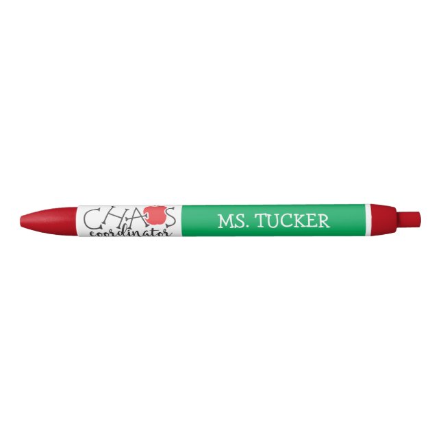 Funny Chaos Coordinator Teacher Apple Red Green Ink Pen (Front)