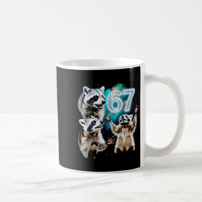 Funny Chaotic Raccoon Howling At 67 Cosmic Six Sev Coffee Mug (Right)