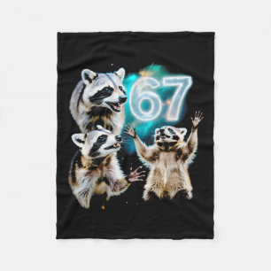 Funny Chaotic Raccoon Howling At 67 Cosmic Six Sev Fleece Blanket
