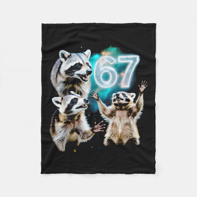 Funny Chaotic Raccoon Howling At 67 Cosmic Six Sev Fleece Blanket (Front)