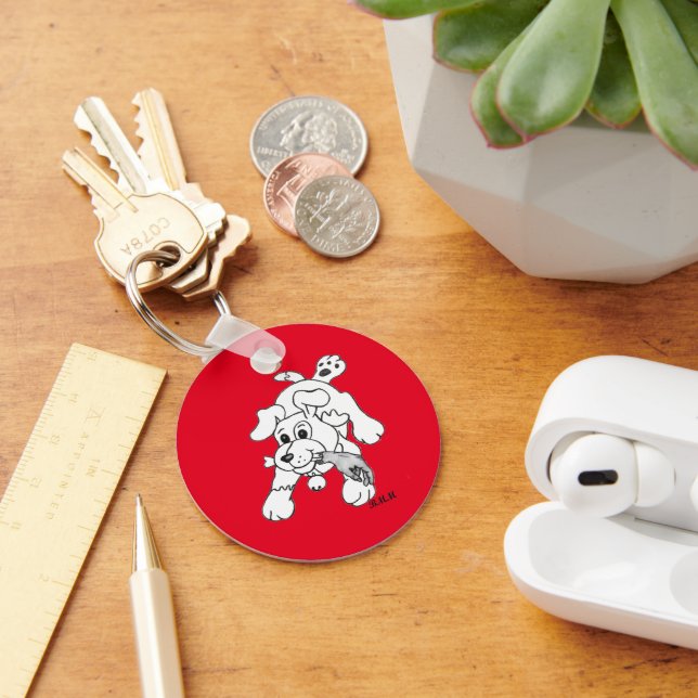Funny Charcoal Pencil Dog Drawing Hand in Mouth Key Ring (Desk)