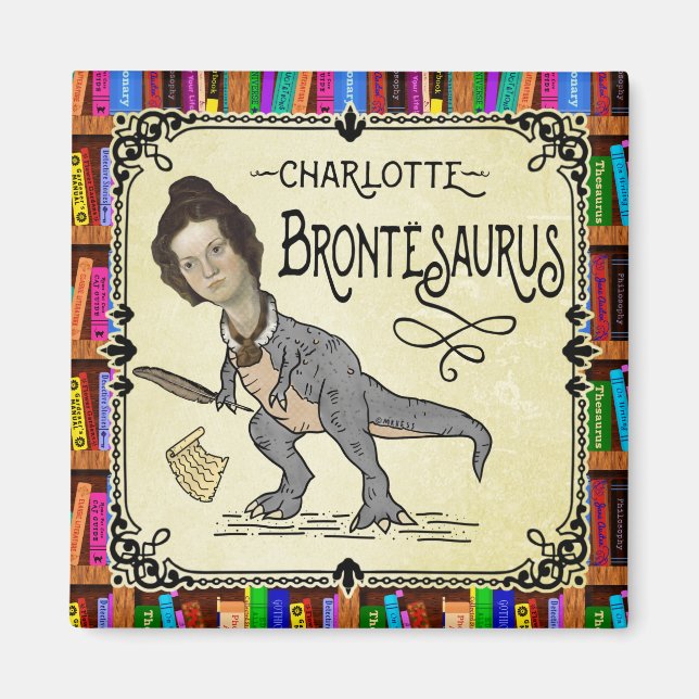 Funny Charlotte Bronte Saurus Dinosaur Book Reader Magnet (Front)