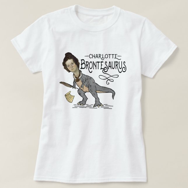 Funny Charlotte Bronte Saurus Dinosaur Book Reader T-Shirt (Design Front)