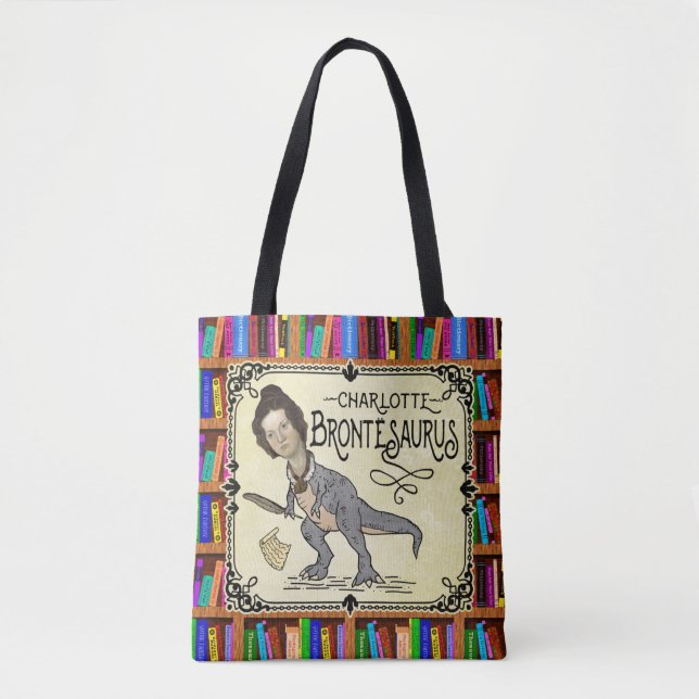 Funny Charlotte Bronte Saurus Dinosaur Book Reader Tote Bag (Front)