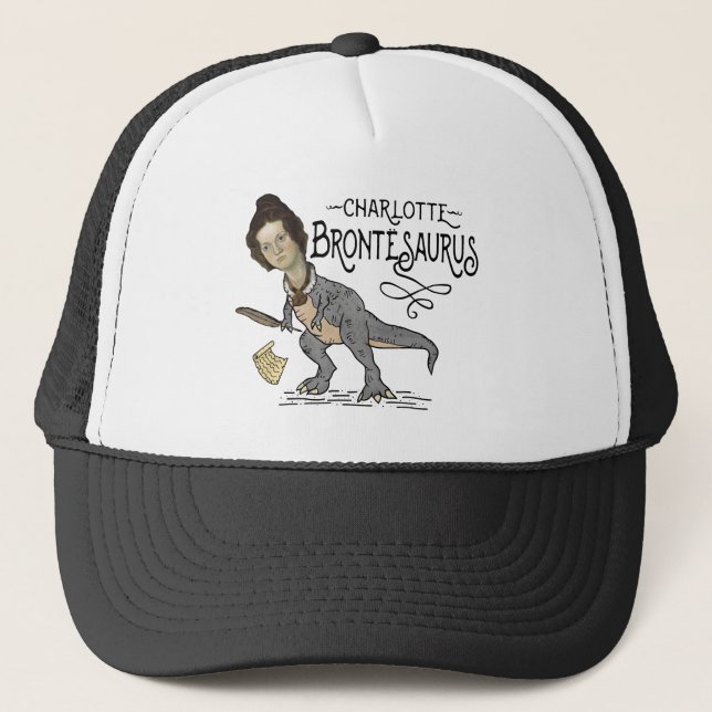 Funny Charlotte Bronte Saurus Dinosaur Book Reader Trucker Hat (Front)