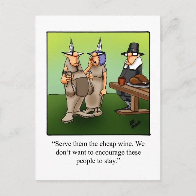 Funny Cheap Wine Humour Thanksgiving Postcard (Front)