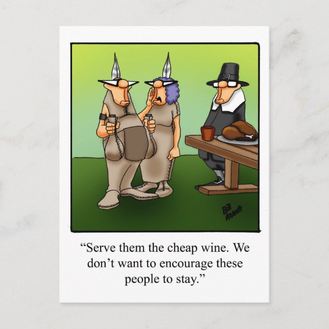 Funny Cheap Wine Humour Thanksgiving Postcard (Front)