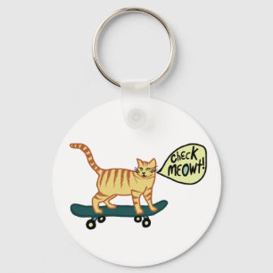 Funny Check MEOWT Skateboarding Cat Key Ring