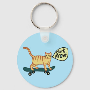 Funny Check MEOWT Skateboarding Cat Key Ring