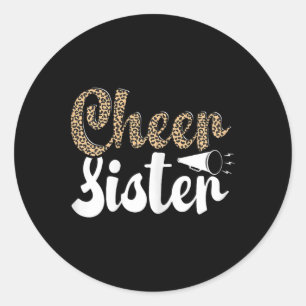 Funny Cheerleading Leopard Graphic Women Cheer Sis Classic Round Sticker
