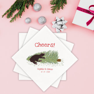 Funny Cheers! Black Cat vs Christmas Tree Holidays Napkin