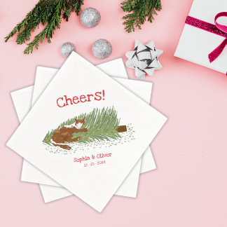 Funny Cheers Orange Cat vs Christmas Tree Holidays Napkin