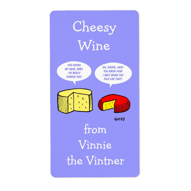 Funny Cheese Cartoon Personalized Wine Labels (Front)