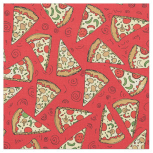 Funny Cheese Pizza Slice Red Pattern Fabric