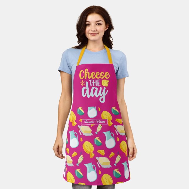 Funny Cheese The Day Cute Dairy Product Pattern Apron (Worn)