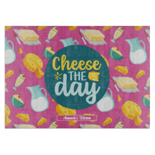 Funny Cheese The Day Retro Dairy Food Pattern  Cutting Board