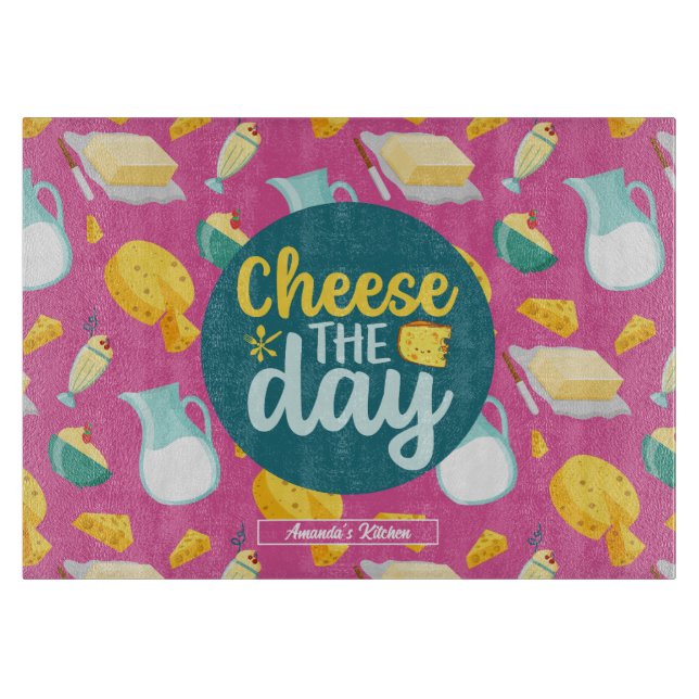 Funny Cheese The Day Retro Dairy Food Pattern  Cutting Board (Front)