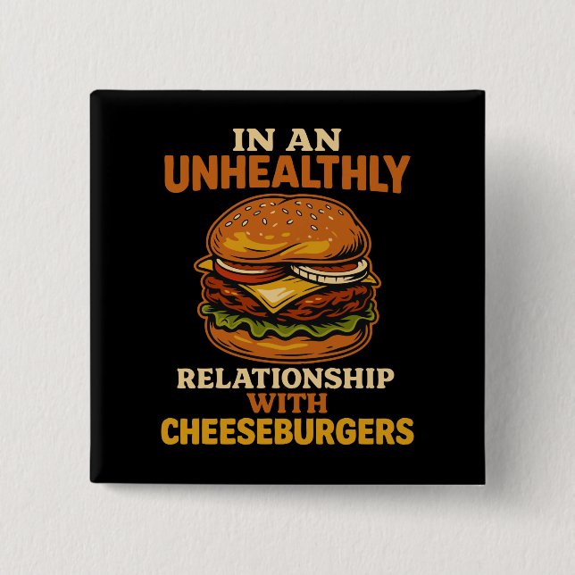 Funny Cheeseburger Eater Relationship With Burger 15 Cm Square Badge (Front)