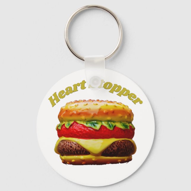 Funny Cheeseburger Heart Stopper Design  Key Ring (Front)