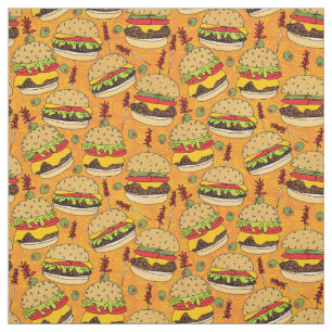 Funny Cheeseburger on Yellow Food Pattern Fabric