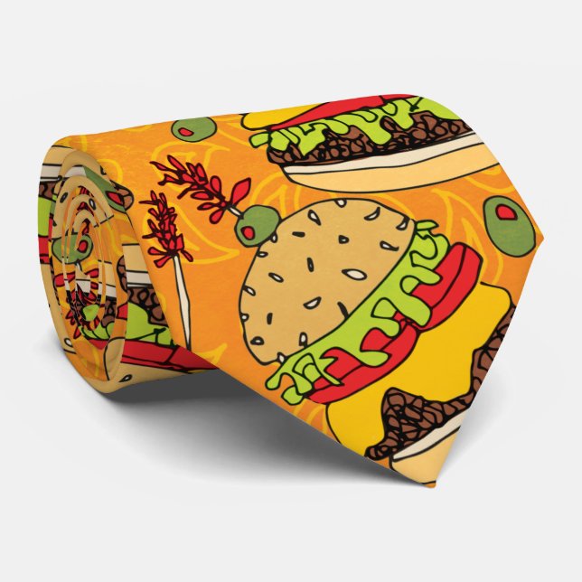 Funny Cheeseburger Pattern Novelty Tie (Rolled)