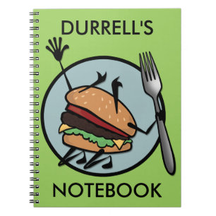 FUNNY CHEESEBURGER PERSONALIZED SPIRAL NOTEBOOKS