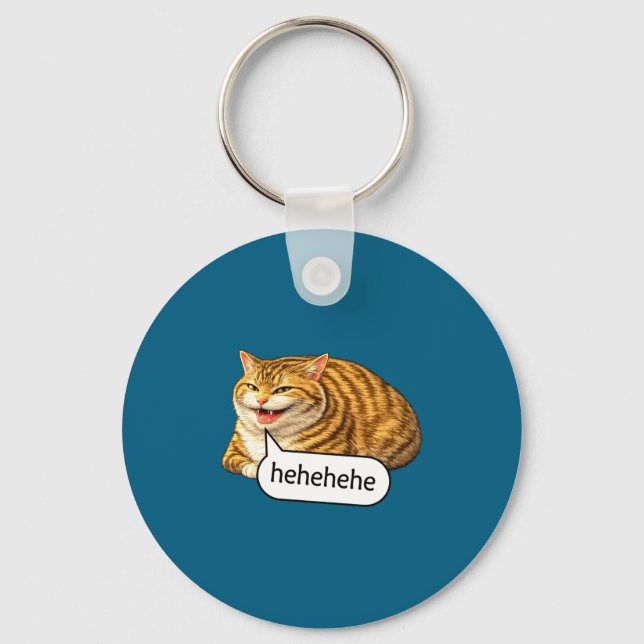 Funny Cheesy Cat Smile Meme Silly Weird Chubby Cat Key Ring (Front)