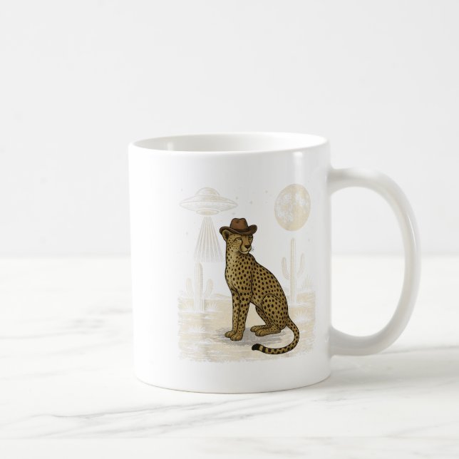 Funny Cheetah Cowboy Western Ufo Safari Animal  Coffee Mug (Right)