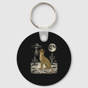 Funny Cheetah Cowboy Western Ufo Safari Animal  Key Ring