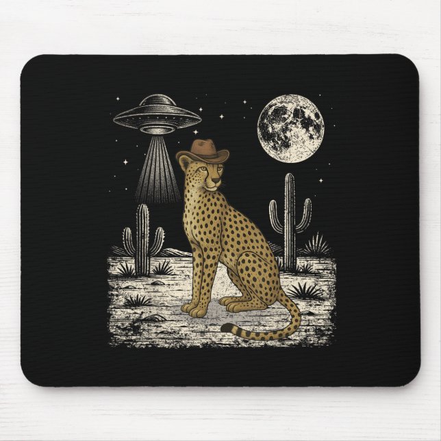 Funny Cheetah Cowboy Western Ufo Safari Animal  Mouse Pad (Front)