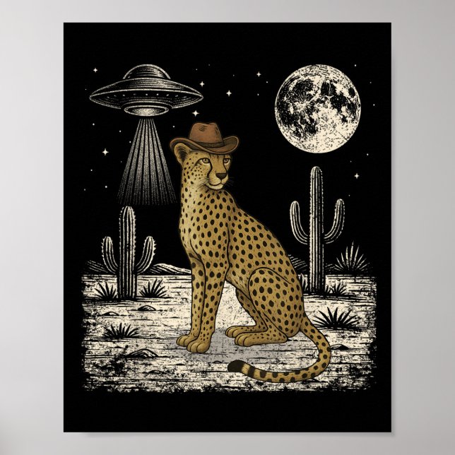 Funny Cheetah Cowboy Western Ufo Safari Animal  Poster (Front)