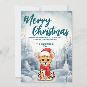 Funny Cheetah Merry Xmas tree snow Holiday party Card