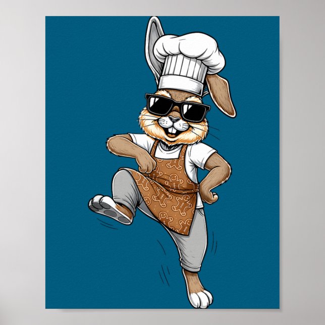 Funny Chef Bunny Cool Baker Rabbit Cooking Cartoon Poster (Front)