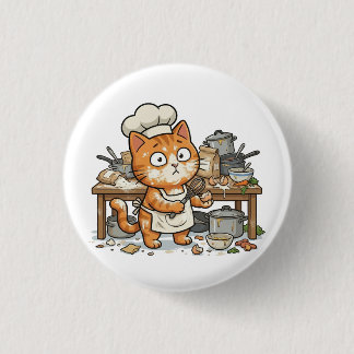 Funny Chef Cat Messy Kitchen Button