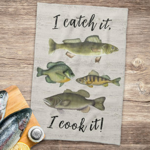 Funny Chef Fisherman Fish Catch Simple Wildlife Tea Towel