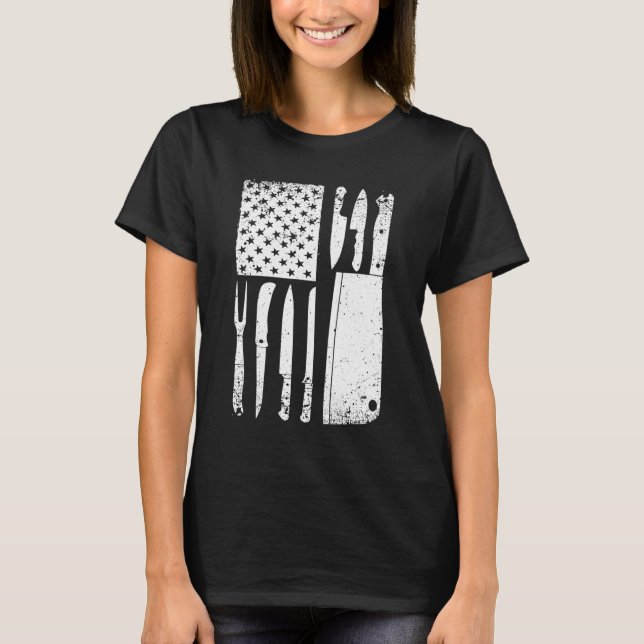 Funny Chef Knife American Flag Design For Men Wome T-Shirt (Front)